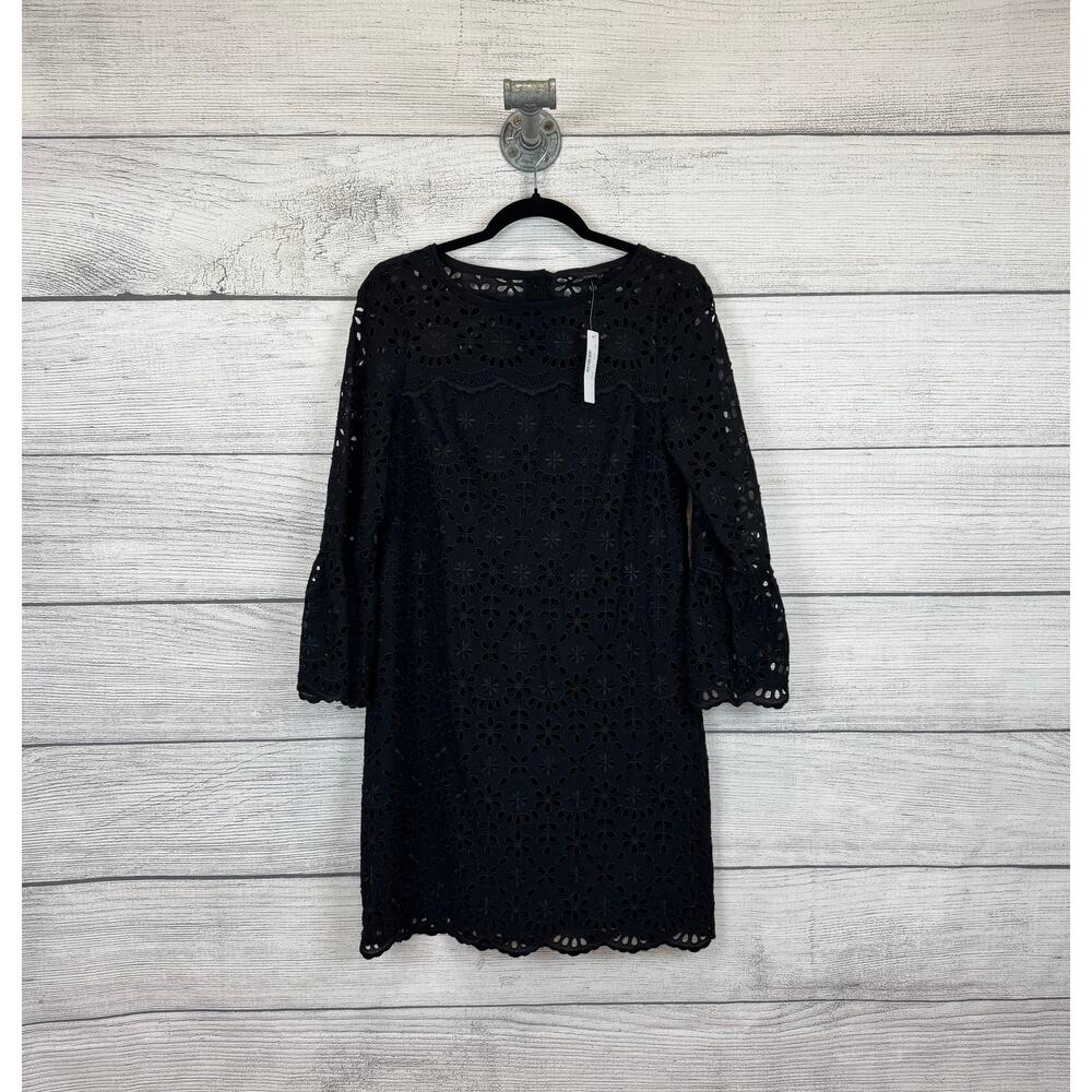 J.Crew Women's Black Eyelet Embroidered Bell Sleeve Mini Dress Size 4